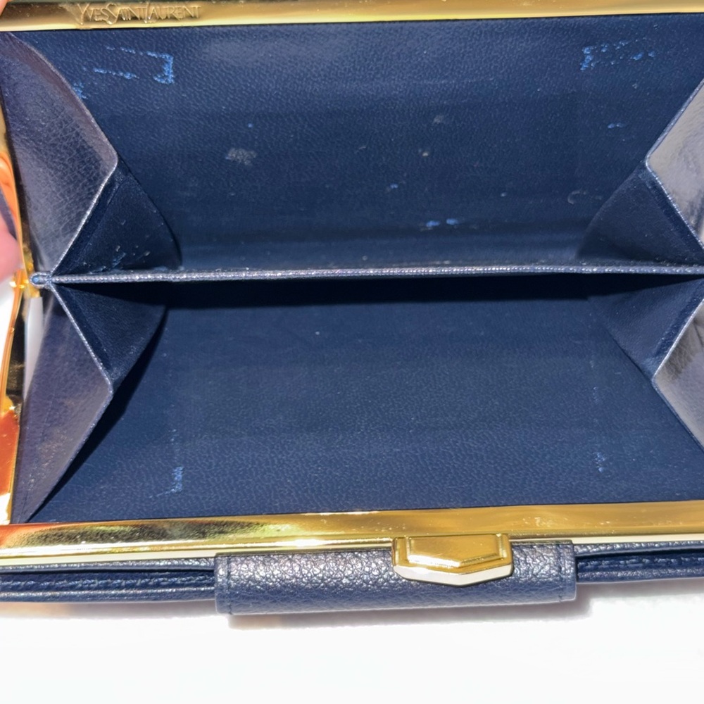 Yves Saint Laurent Navy Wallet with Gold Hardware & Kisslock Coin Pouch. - Picture 6 of 6